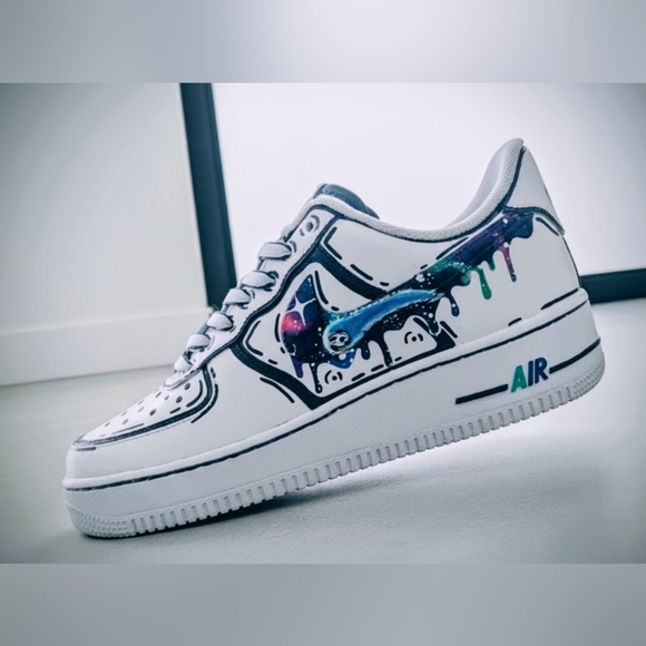 Custom Nike Air Force 1 '07 Galaxy Drip – Hand Painted – Men’s – One of a Kind - Picture 10 of 12